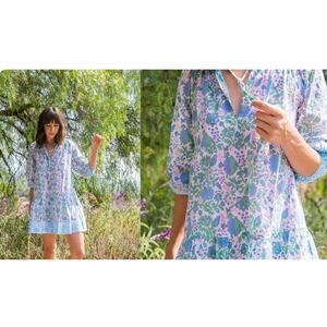 SZ Blockprints Priya Dress Cotton Floral Boho Cottage Coastal Medium